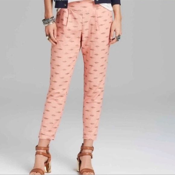 Free People linen aztec print ankle pants.color Peach Size L - Picture 3 of 14